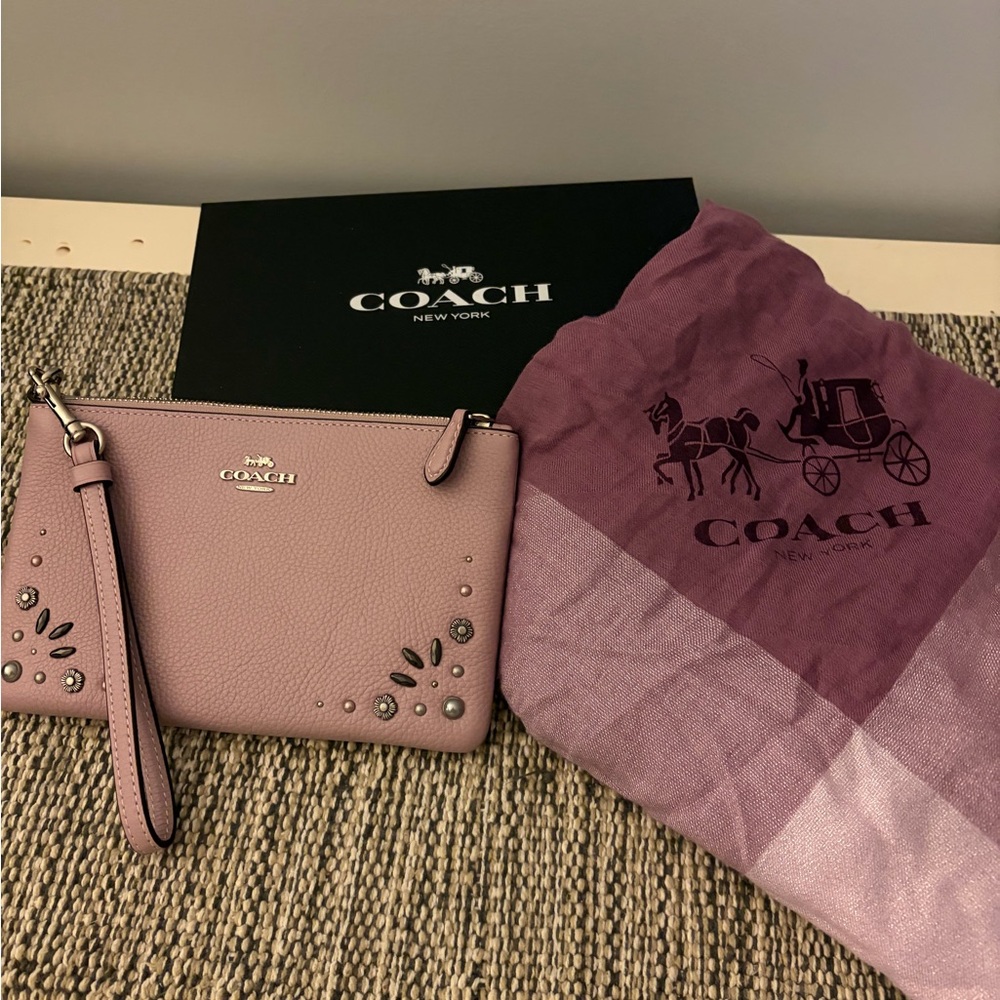 Coach Mauve Wristlet Clutch and scarf